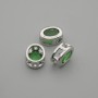 Bead Finding Insertion with Green Crystal, Silver Oval Metal Finish, Ø 9×7 mm ± hole Ø 1.3 mm ± per piece