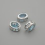 Bead bead insert blue crystal color metal silver oval, diameter 9x7mm± hole diameter 1.3mm± per 1pc +