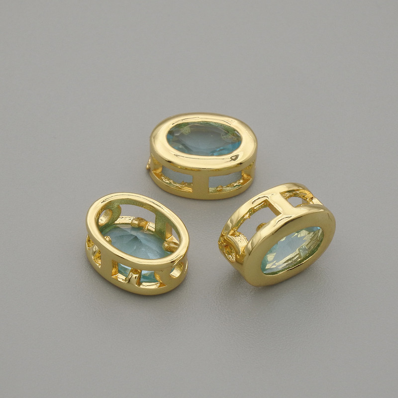 Bead finding bead insert blue crystal metal colour gold oval, diameter 9×7mm± hole diameter 1.3mm± per 1pc +