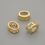 Bead finding insert pink crystal in gold metal oval, diameter 9×7mm± hole diameter 1.3mm± per 1pc