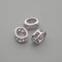 Bead Insert Pendant Pink Crystal, Silver Metal, Oval 9×7mm± Hole Ø 1.3mm± per 1 piece