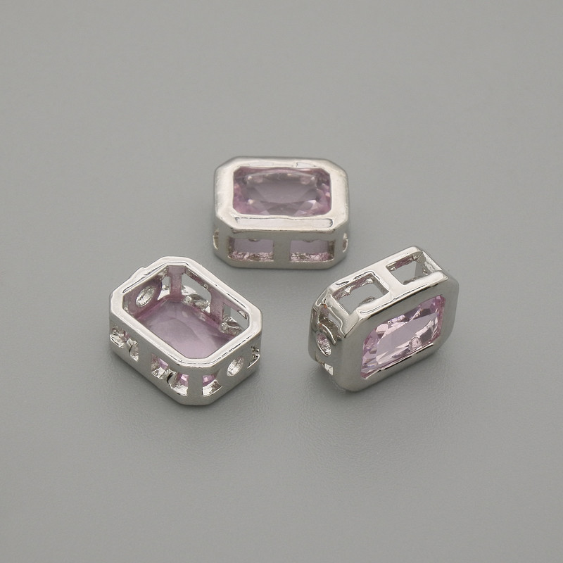 Bead finding bead insert pink crystal metal colour silver, diameter 9×7mm± hole diameter 1.3mm± per 1 pc +