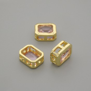 Bead end insert with pink crystal, metal colour gold, diameter 9×7mm± hole diameter ~1.3mm, per piece