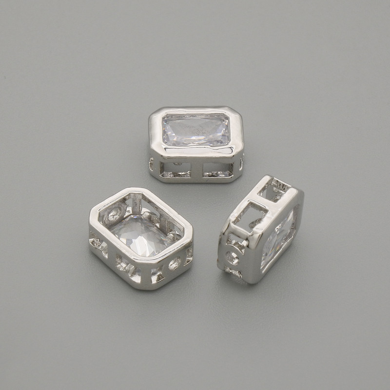 Bead Insert with White Crystal, Metal Colour Silver, Diameter 9x7mm± Hole Diameter 1.3mm± per 1pc