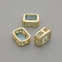 Bead Insertion with Blue Crystal, Gold Tone Metal, 9×7mm± hole 1.3mm±, per 1 piece