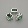Bead insert with green crystal, metal colour silver, diameter 9x7mm±, hole diameter 1.3mm± per 1pc