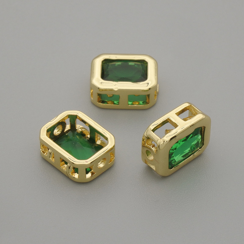 Bead insert with green crystal in gold-plated setting, diameter 9x7mm± hole diameter 1.3mm± per 1pc