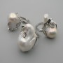 Baroque Pearl Stud Earrings in Silver Plated Setting, Assorted Shape and Size of Pearl ~, diameter 23-25×18mm±