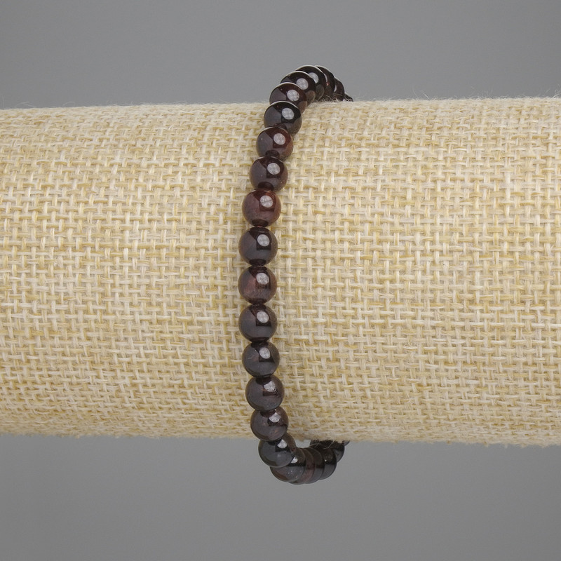 Garnet Bead Bracelet, Smooth Round Beads 5mm, Elastic 18cm ±