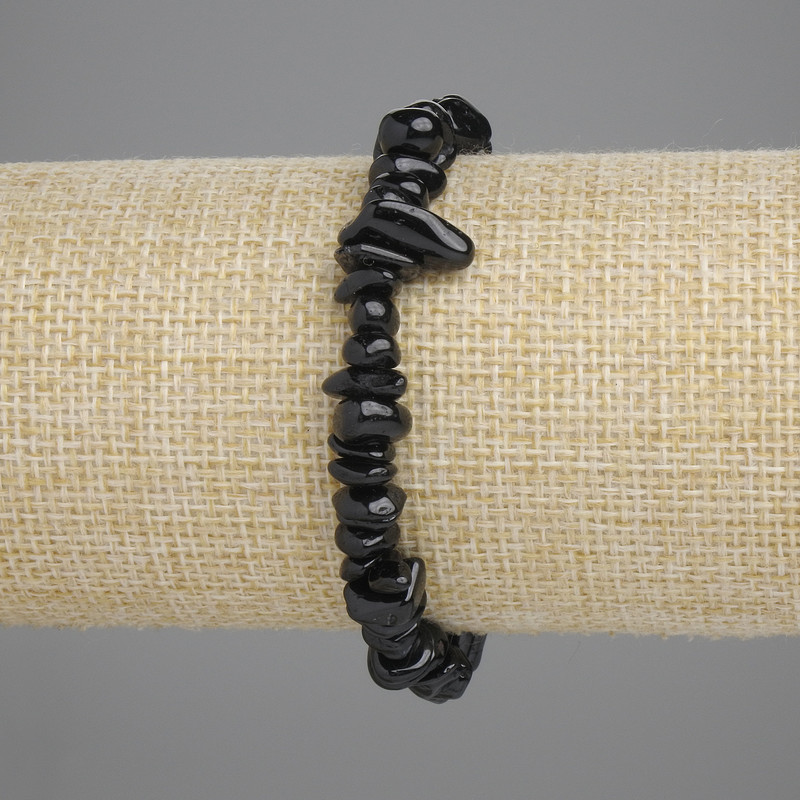 Bracelet, Black Tourmaline Chip, diameter 5-12×2-8mm +-, length 18cm +-, stretch