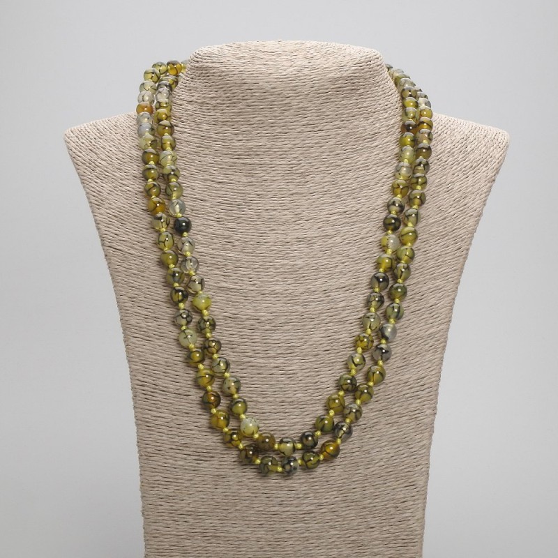 Long Agate Dragon's Vein Necklace, smooth beads, 8mm diameter, length 120cm