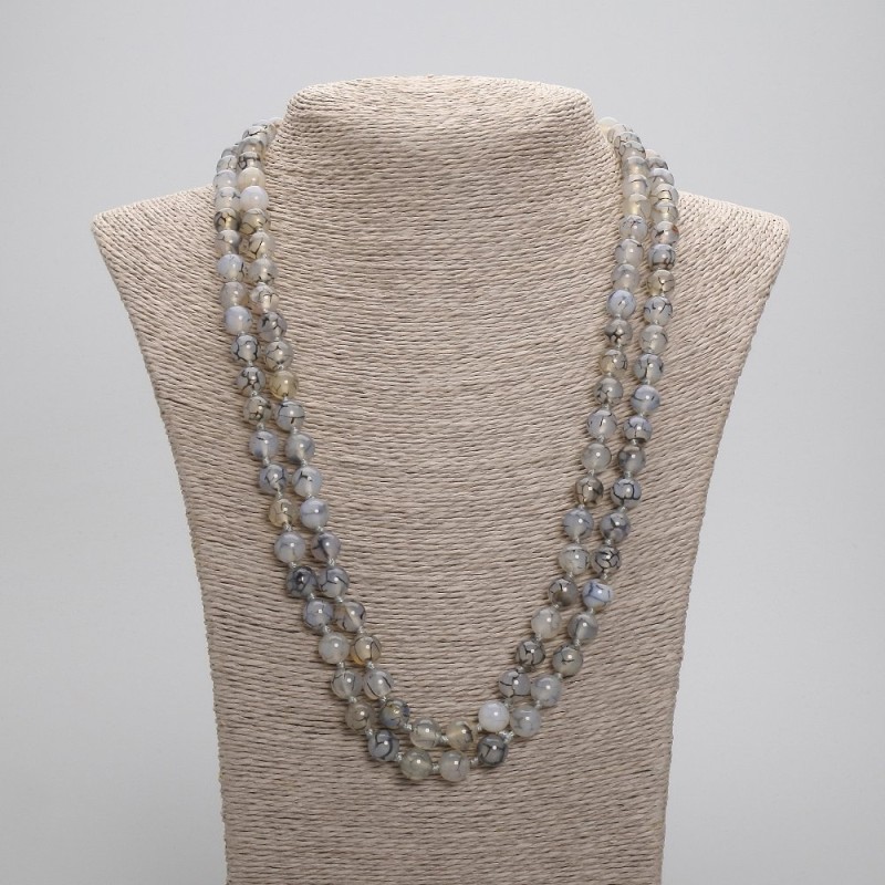 Dragon Vein Agate Necklace Long Bead 8mm Diameter, 120cm Length