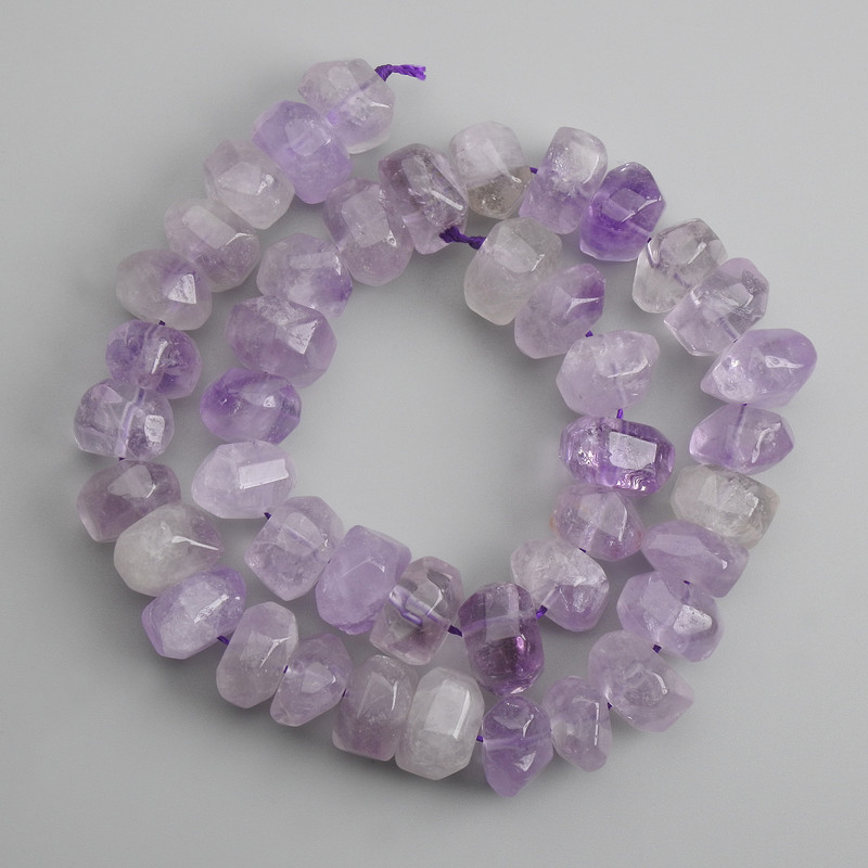 Amethyst Beads, Faceted, diameter 13–14 mm, 5×8, 5–9, 5 mm +-, thread length 39 cm +