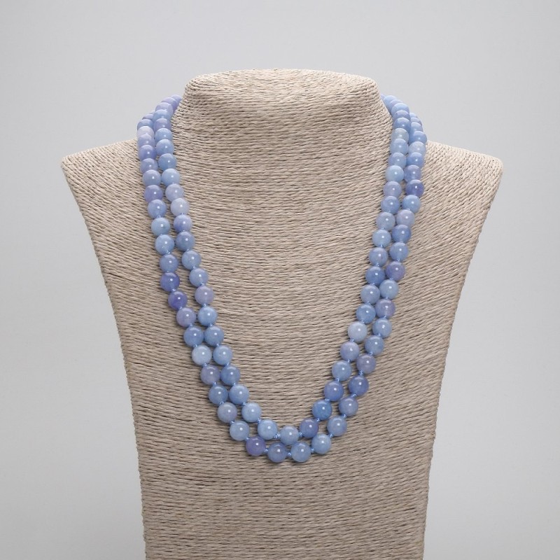 Long Aquamarine Necklace with Smooth Round Beads 8mm, 114cm Length
