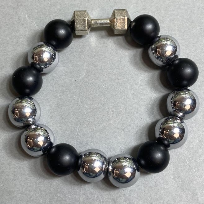 Bracelet Hematite & Shungite Sphere 12mm+- with metal insert, length 18cm+ stretch