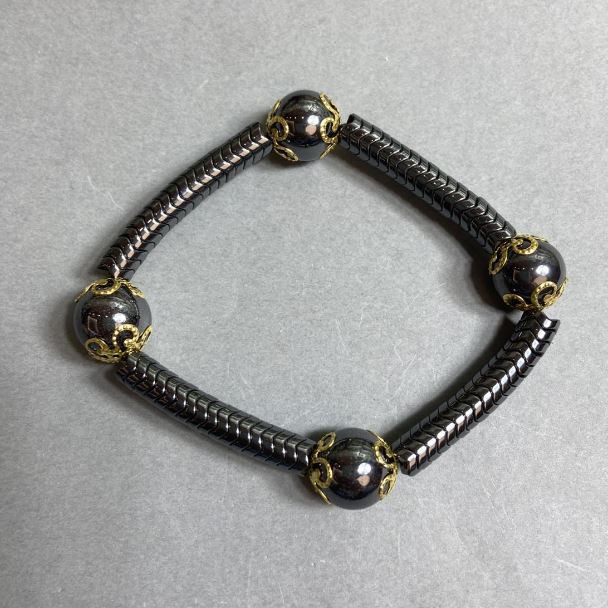Hematite Wave Bracelet 6x2mm+- smooth beads 12mm+-, length 18cm+- stretch