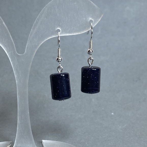 Earrings Aventurine Night of Cairo Cylinder 12×9mm, length 34mm