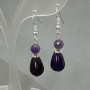 Amethyst Drop Earrings 15×10mm+- Faceted Round Bead 6mm+-, Length 40mm+-