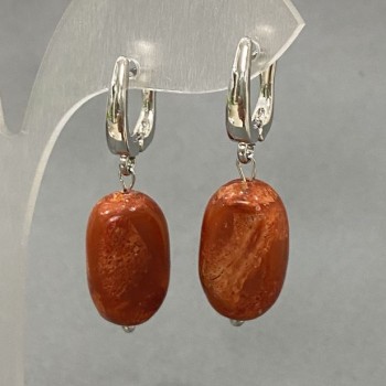 Earrings - Porous coral oval, diameter 18×11mm ±, length 35mm ±