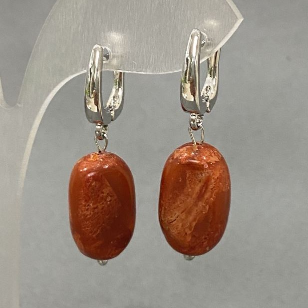 Earrings - Porous coral oval, diameter 18×11mm ±, length 35mm ±