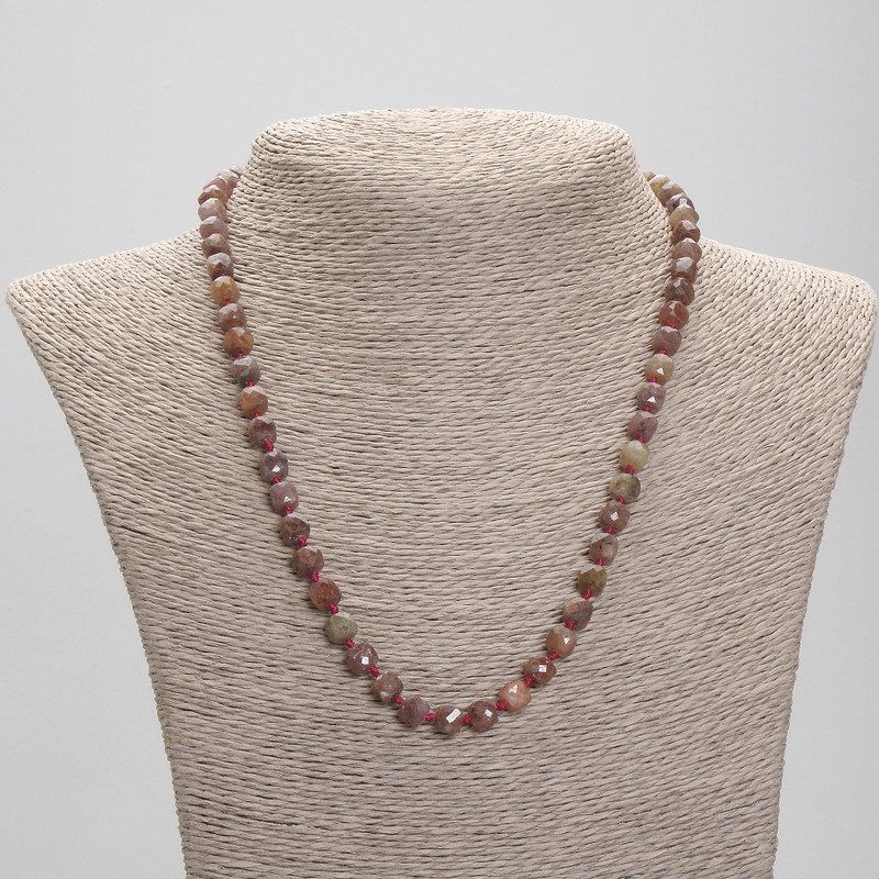 Necklace Ruby faceted cube, 6x6mm diameter, length 50cm +- with clasp
