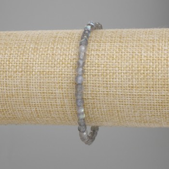 Bracelet Labradorite Faceted Cube, 4x4mm, adjustable 18cm stretch