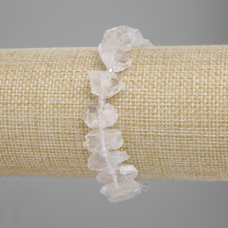 Bracelet Mountain Crystal Uncut Stone, diameter 10-12×14-20mm +-, length 18cm +-/ stretchy