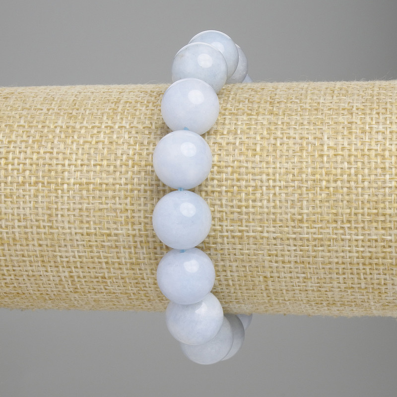 Bracelet Aquamarine smooth beads, diameter 12mm±, length 18cm± stretch