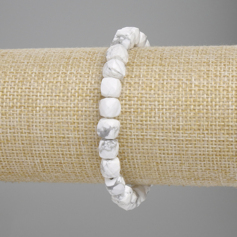 Chalcedony Beaded Cube Bracelet, 7mm diameter ±, 18cm length ± (stretch)
