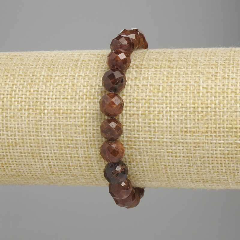 Garnet Hessonite Bead Bracelet, faceted ball, diameter 8mm±, length 18cm±, stretch