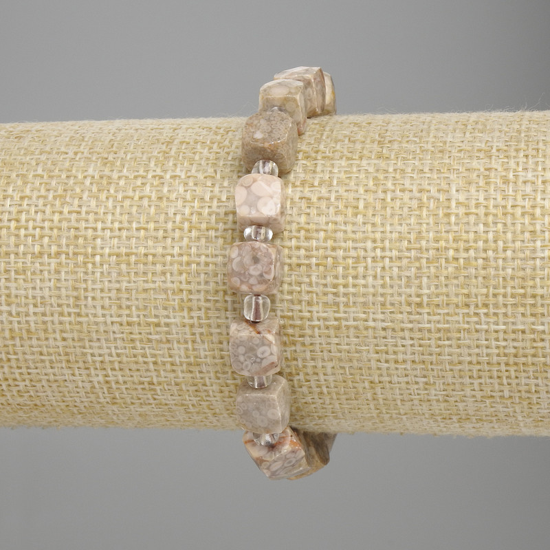 Pisolite Bead-Set Crystal Cube Bracelet, 8x8mm+- facets, 3mm+ seed beads, 18cm+- length