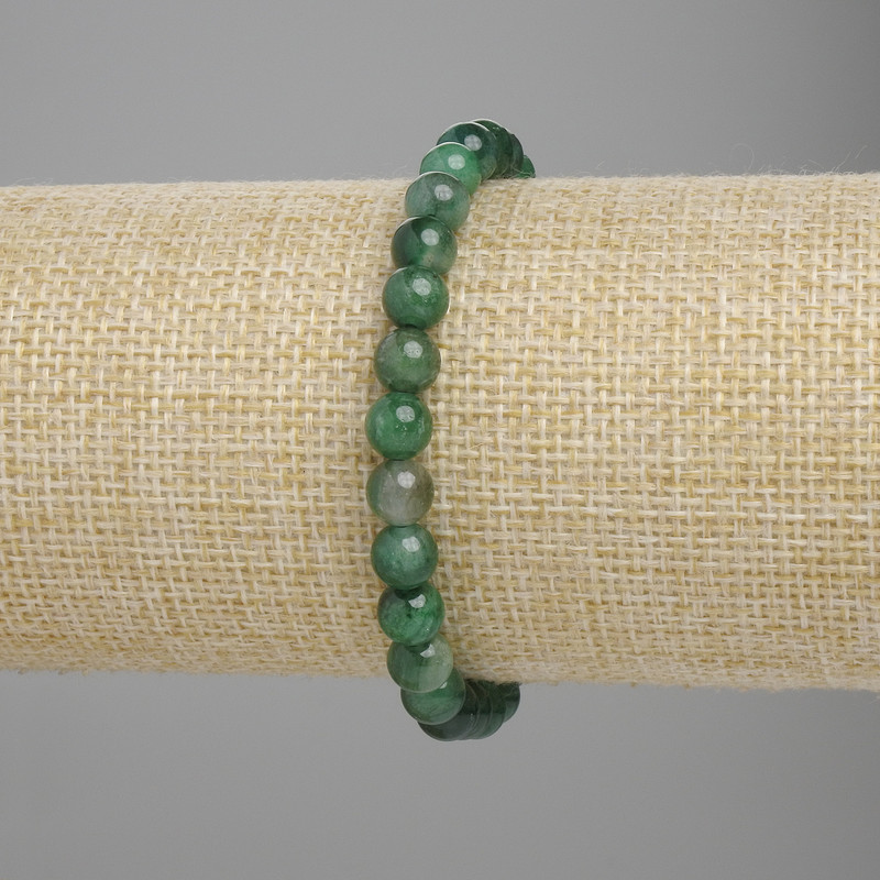 Emerald Bead Bracelet smooth round beads 6mm diameter ±, length 18cm ± stretch