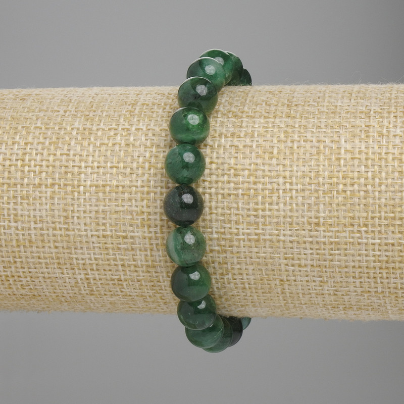 Emerald Bead Bracelet smooth ball, 8mm diameter ±, length 18cm ± stretch