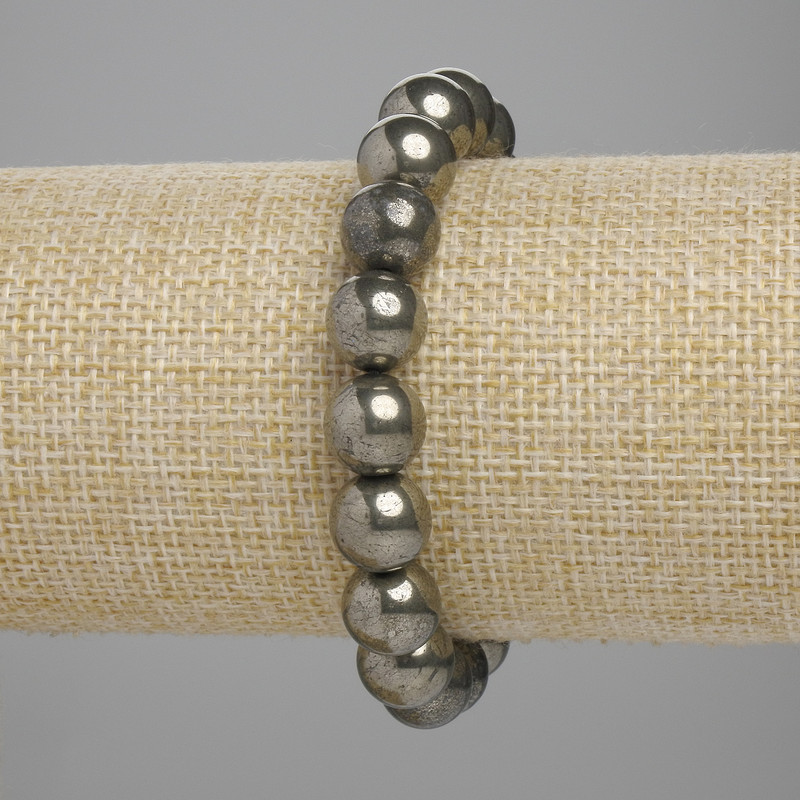 Pyrite bracelet smooth sphere, diameter 10mm±, length 18cm± stretch