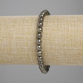 Pyrite Bracelet Smooth Bead, 6mm diameter, 18cm length, stretch