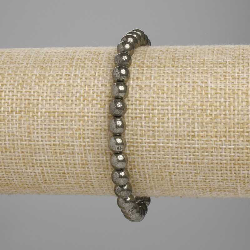 Pyrite Bracelet Smooth Bead, 6mm diameter, 18cm length, stretch