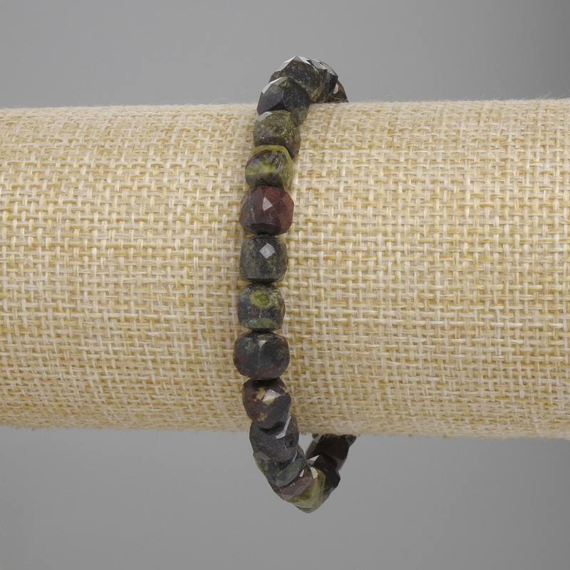 Jasper Bracelet Dragon's Blood Garnet Cubed Bead, Ø7×7mm, 18cm Stretch Bracelet