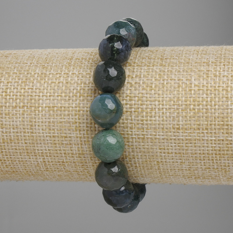 Bracelet Green Jasper Faceted Crystal Beads, diameter 12mm, length 18cm stretchy