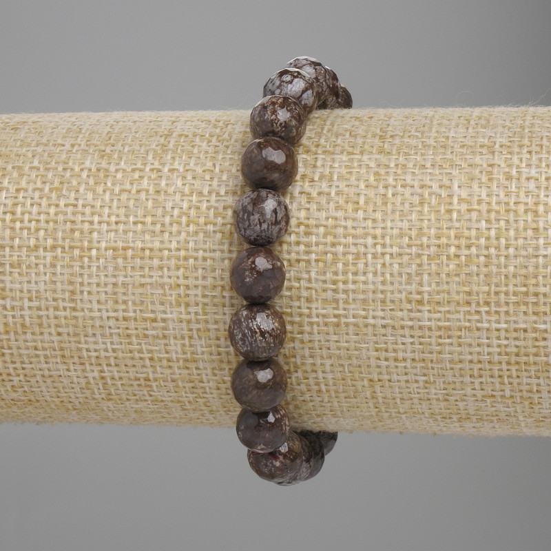 Coffee Jasper Beaded Bracelet, faceted round beads, 8mm diameter, 18cm length, stretch