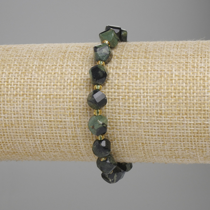 Bracelet Ocean Jasper Faceted Diamond 7x7mm+- Beads 3mm+-, Length 18cm+- Stretch
