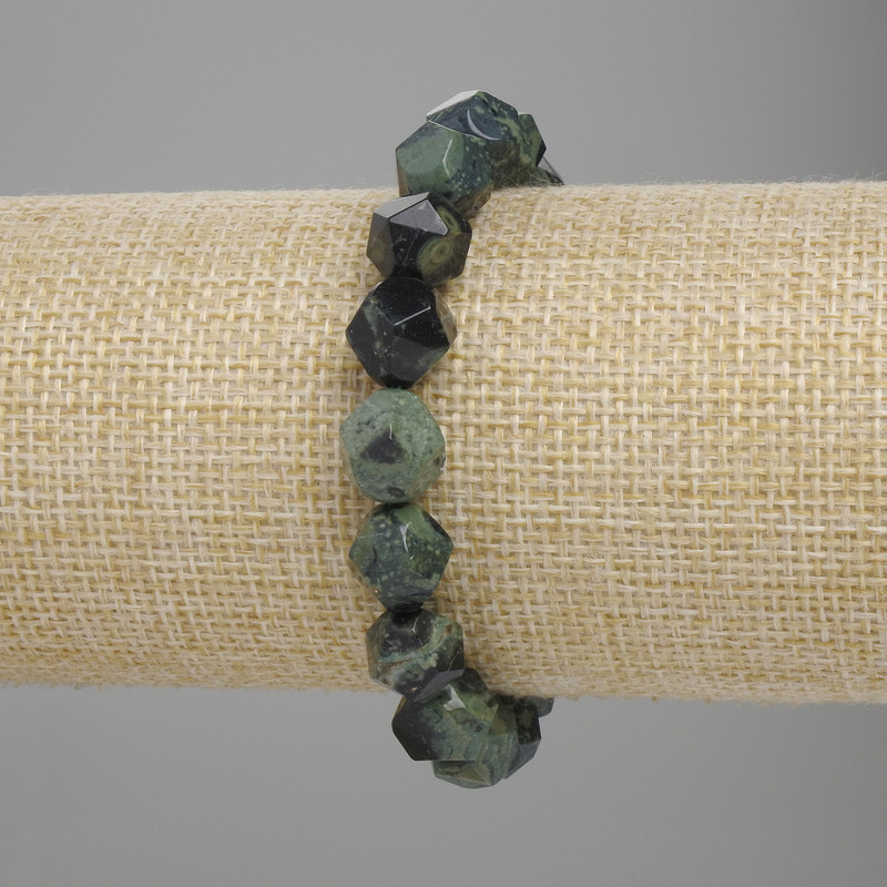 Ocean Jasper Multifaceted Bead Bracelet 10x9mm+, 18cm adjustable stretch