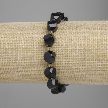 Agate Bead Bracelet, faceted diamond shapes, 10x9mm diameter ±, 3mm+ seed beads ±, length 18cm±, stretch