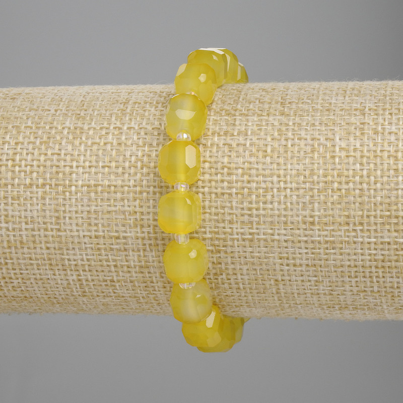 Bracelet Yellow Jasper Faceted Cube Beads, 8.5x8.5mm, 3mm seed beads, length 18cm, stretchy