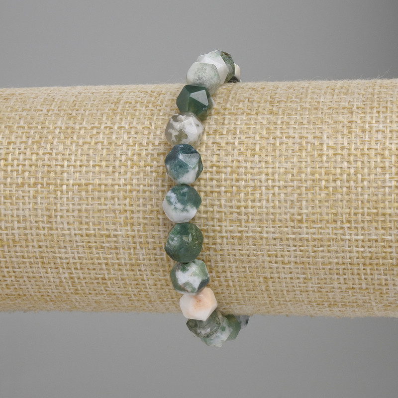 Moss Agate Beaded Granulated Diamond Bracelet, diameter 8x7mm ±, length 18cm ± stretch