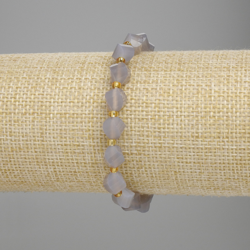 Bracelet Smoky Quartz Agate Faceted Diamond Shape, 8x7mm, Diamond 18cm Stretch