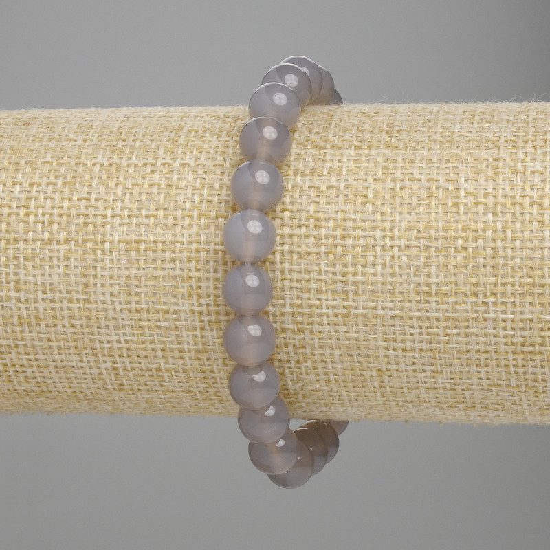 Bracelet Smoky Agate Smooth Sphere, diameter 8mm±, length 18cm± stretch