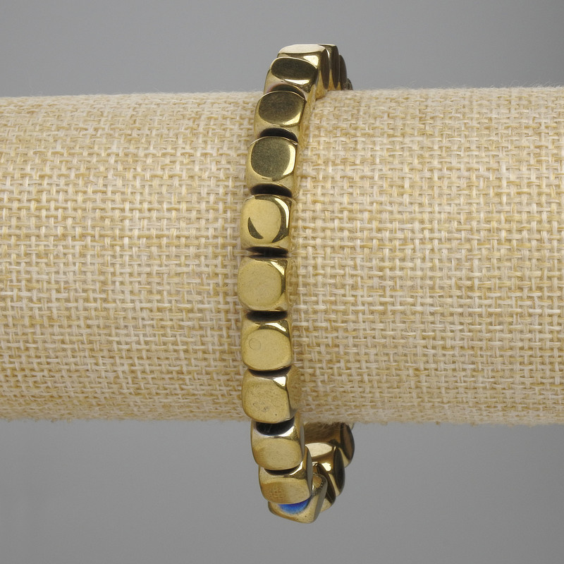 Hematite Bracelet Cube Beads Assorted 7.5x7.5mm+- golden colour, length 18cm+- stretch