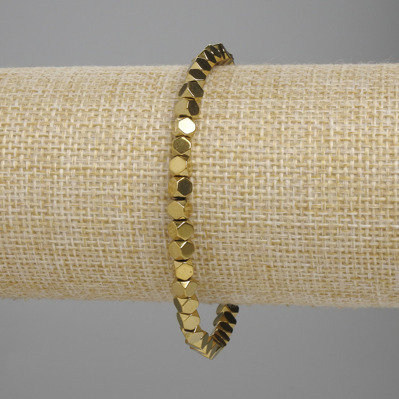 Bracelet Hematite Faceted 4x4mm+- colour Gold, length 18cm+- stretch