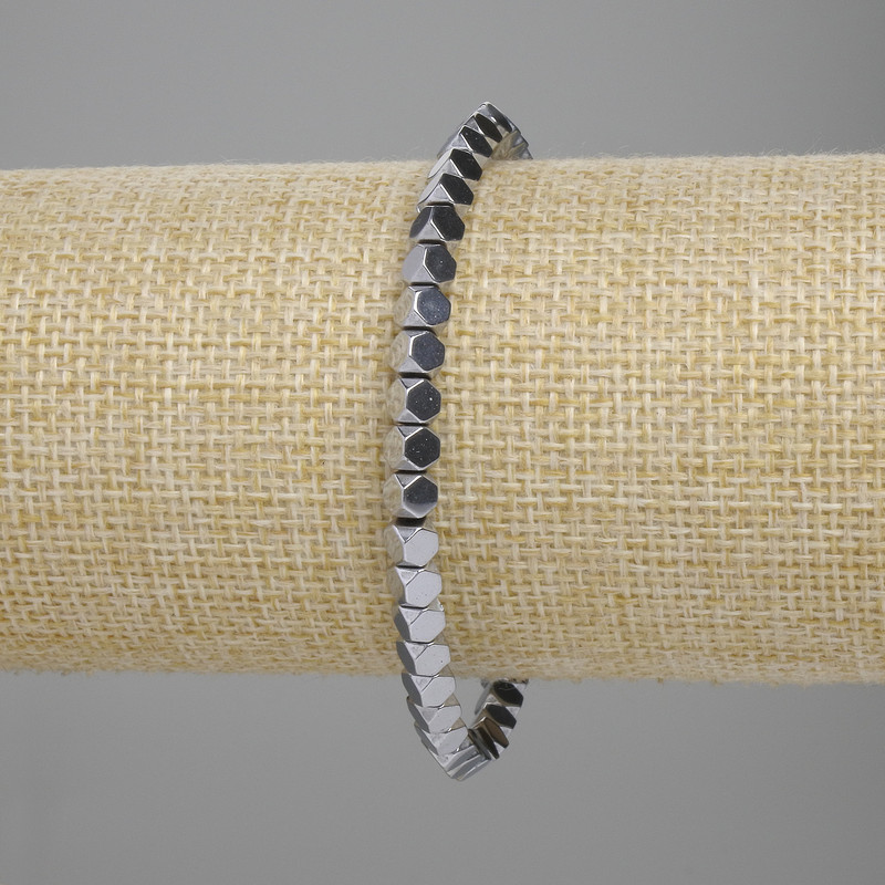 Bracelet Hematite faceted 4x4mm+- colour silver, length 18cm+- stretch