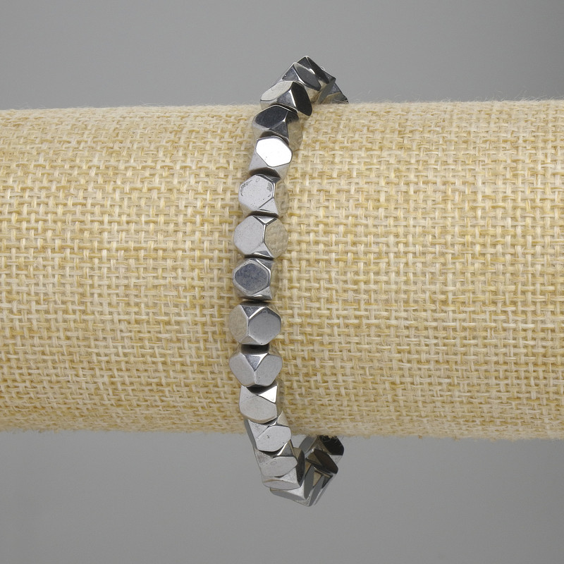 Bracelet Hematite Faceted 5, 5x5, 5mm+- colour silver, length 18cm+- stretch